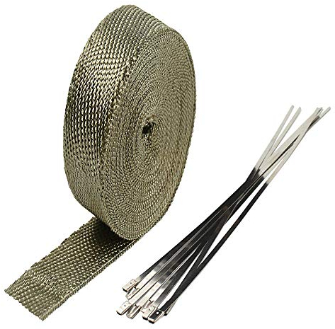 ETOPARS 2.5CM X 10M Cinta de Escape Titanio Cinta Anticalorica Aislante Térmica Tubos Escapes Protección contra el Calor Motocicleta con 6 Bridas