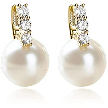 Kesaplan Orecchini con perle per donne e ragazze, placcati in oro 14 K, ipoallergenici, con zirconia cubica 5A, orecchini pendenti eleganti gioielli per regali, Oro giallo, Zirconia cubica