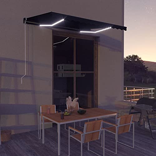 Balkonmarkise Sonnenschutz Sichtschutz Terrasse Balkon,Einziehbare Markise mit LED Handbetrieben 350x250 cm Anthrazit