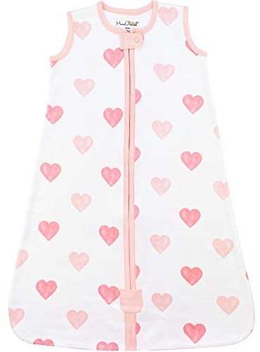 Baby Schlafsack 1.0 TOG, Bio-Baumwolle, Tragbare Babydecke, Schlafsack mit 2-Wege-Reißverschluss, Ganzjahres-Baby-Schlafsack, Kleinkind Junge Mädchen Neugeborenes, Hearts, Small (0-6 Months)