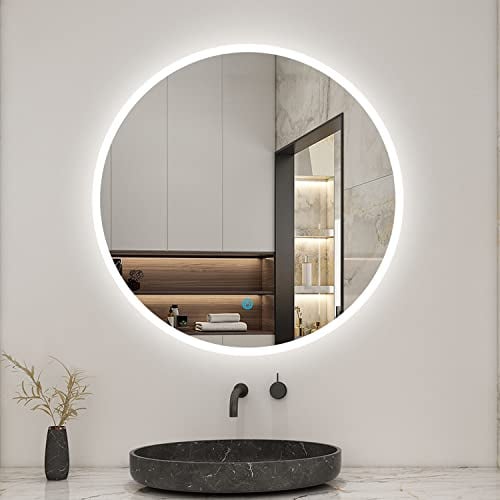 Acezanble LED Round Bathroom Mirror with Light 800mm, Illuminated Wall Mounted Backlit Vanity Mirror with Demister, Anti-fog Large Circle Makeup Mirror