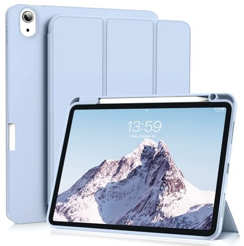 ZOYU Hülle für iPad Air 7./6. 11 Zoll 2025 M3 2024 M2/ iPad Air 5 4 (2022/2020 10,9 Zoll) mit Stifthalter, Weich TPU Schutzhülle Auto Schlafen/Wachen, Unterstützt Pencil Pro/USB-C, Himmelblau
