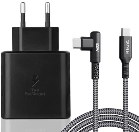 45W Caricatore Rapido USB C per Samsung S24, S23, S22 Ultra, S24+, S23+, S22+, Note20,Tab S8 Ultra,Caricabatterie Ricarica Rapida Caricatori Adattatori per Tablet PC, 90 Gradi Tipo C Cavo - Nero
