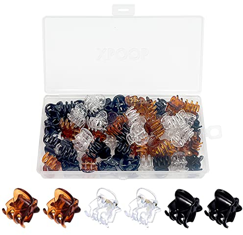 XPOOP 36Pcs Griffes Cheveux Pour les Femmes, Mini Pinces à Cheveux Antidérapantes, Mini Pinces à Cheveux, Antidérapantes Petits Clips De Mâchoire, Petite Pince Cheveux (Noir/Marron/transparent)
