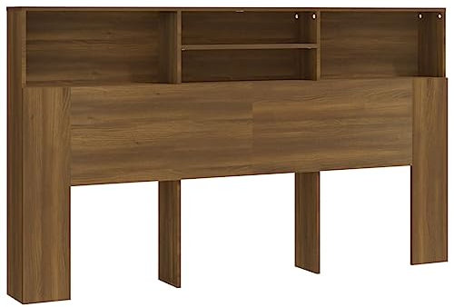 vidaXL Kopfteil mit Ablagen und Regal - Wand-Betthaupt für Schlafzimmer - Braun Eichen-Optik 180x19x103,5cm