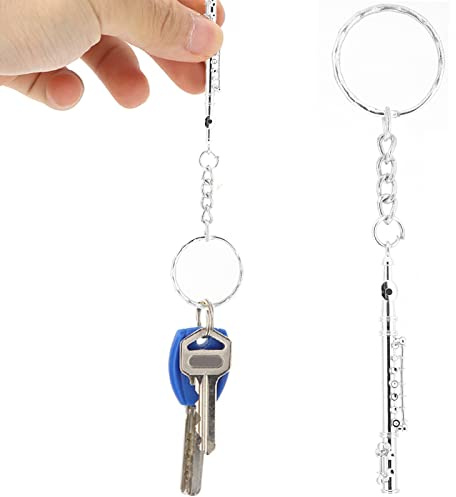 Flöten-Schlüsselanhänger, Silber-Musikinstrument-Anhänger, Schlüsselanhänger für Frauen, Schlüsselanhänger, Zubehör, süßer Schlüsselanhänger für Mädchen, Frauen, Männer