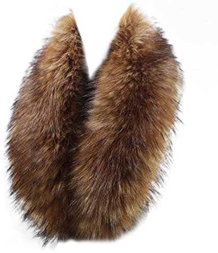 haozaikeji Women's Faux Fur Collar Fluffy Fake Fur Scarf Wrap Winter Neck Warm Fur Trim for Coat Jacket Parka Hood Replacement 90cm