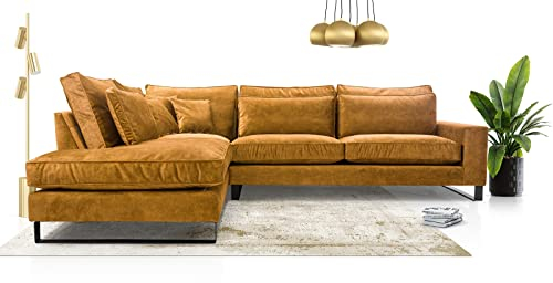 Siblo Ecksofa mit Kissen 90x310x224 cm CORBLACK Kollektion - Elegante Polstersofa - Große Couch L Form für Wohnzimmer - Freistehendes L-Sofa - Eckcouch 4 Sitzer - Braun - Linke Seite