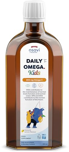 Osavi Daily Omega Kids 800 mg Omega–3 – 250 ml | Natural Lemon Flavor | Sustainable Fish Oil from Norway with DHA & EPA for Brain, Heart & Vision Support | Highly Absorbable, Kids–Friendly