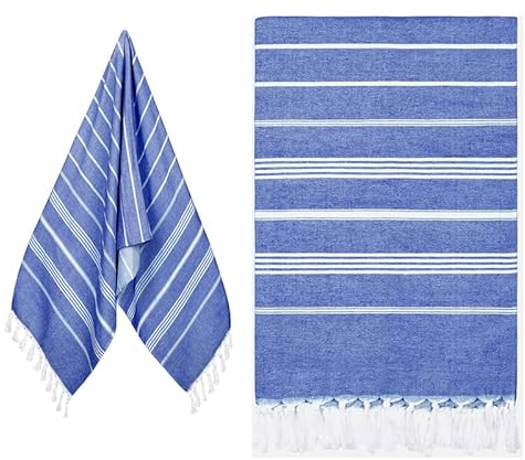 Eucomir Toalla Playa Grande Algodon 80 x 190CM Originales - Fouta Beach Towel con Flecos,Toalla Seca Rápida, Sin Arena, para Playa, Natación,Viaje,Azul Real