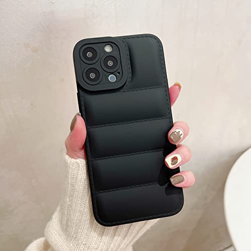 LIFEKA Luxus-Leder-Daunenjacke The Puffer Phone Case für iPhone 14 13 12 11 Pro Xs Max X XR 7 8 Puls SE Bonbonfarbene stoßfeste Abdeckung, Schwarz, für iPhone X