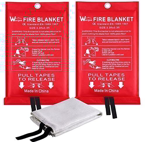 Notstand Löschdecke für küche - 2 Packung Feuerlöschdecke DIN EN 1869:1997 Sicherheit Glasfaser Brandschutzdecke für Fettbrände Auto Schule Kamin Grill Büro Garage Schweißen Lager 1,0m x 1,0m