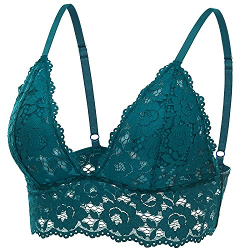 DOBREVA Femme Soutien-Gorge Dentelle Coussinet Amovible Bralette sans Armature Vert épicéa XL