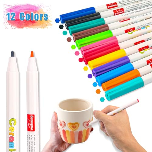 12 Couleurs Marqueur Peinture Acrylique Pour Porcelaine, Passe Au Lave-vaisselle, Stylos en Céramique pour Peindre et Décorer pour Les Enfants à Partir de 3 ans