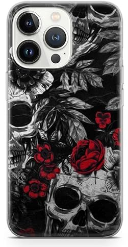 Rose Skull iPhone Phone Case Halloween Aesthetic Horror Spooky Gift - Gothic Skeleton Flowers Art Handyhülle (Design 5; iPhone 11)