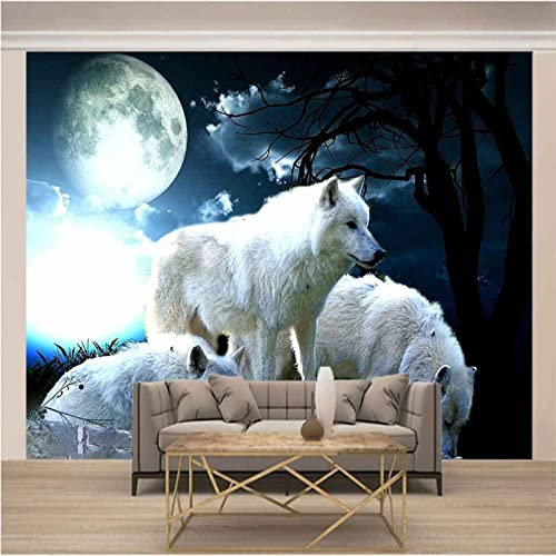 Papier Peint Panoramique 3D Bête Loup Blanc Loup Papier Peint 3D Intissé Moderne Décoration Murale