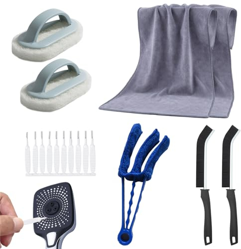 8 Stück Reinigungsbürste Set, Spaltreinigungsbürste, Duschkopf Reinigungsbürste, Reinigungsschwamm Bürsten, Jalousien Reinigungsbürste, Mikrofaser Putztuch für Jalousien, Fensterrillen, Bad, Küche