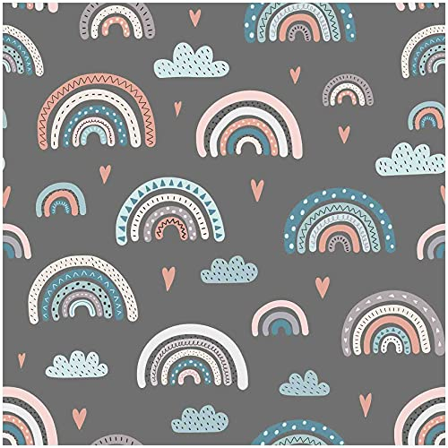VmG-Store 1m Baumwollstoff zum Nähen 100% Baumwolle Nähstoff KEINE Meterware Kinderstoff Patchwork DIY Basteln Quilten Handwerken (Regenbogen Pastell Grau Bc019)