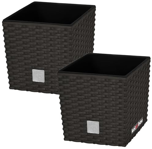 KOTARBAU® 2er Set Blumentöpfe 6,8 L Höhe: 20 cm Umbra Pflanzentopf aus Kunststoff Übertopf mit Innentopf Blumentopf Set wie Rattan Pflanzentopf Innen Außen