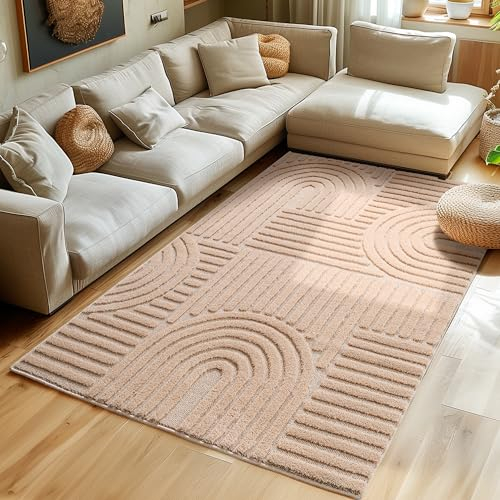 Hochflor Teppich Wohnzimmer Küchenteppich Schlafzimmer Läufer Flur Skandi Boho Teppich 3D Design Flauschig Weich, Größe: 160 x 230 cm Farbe: Rosa