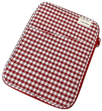 Gingham Puffy Laptop Sleeve 11-13 Inch Y2K Coquette Carrying Laptop Bag Fairycore Cover Pouch Sleeve Computer Liner Bag (13-14 inch,Red)