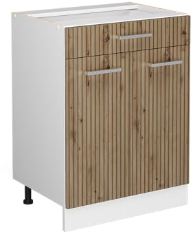Vicco Küchenunterschrank R-Line, Artisan-Eiche/Weiß, 60 cm mit Schublade, ohne Arbeitsplatte