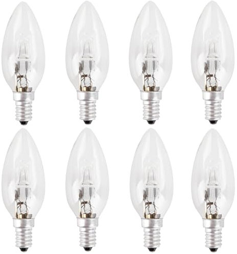 IuulFex Halogen Candle Light Bulbs, E14 42W Small Edison Screw C35 Bulb 230V 350LM Dimmable Warm White 2700K, SES/E14 Clear Candle Bulb for Chandeliers, Ceiling Lights, Pack of 8