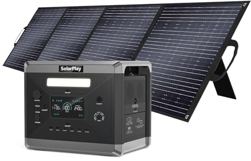 SOLARPLAY Powerstation 2400W mit Solarpanel 200W, Solargenerator 2160Wh LiFePO4 Akku, 99% Geräte erfüllt, 3500+Ladezyklen,1.5h vollladen,230V, Tragbare Powerstation für Camping, Draußen, Stromausfälle