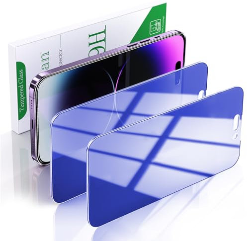 Pokolan 2 Piezas Azul Protector Pantalla Privacidad para iPhone 14 Pro max, Cristal Vidrio Templado Azul Anti Espía, Antirrayas, Antihuellas, Anti Reflejo, 9H Dureza