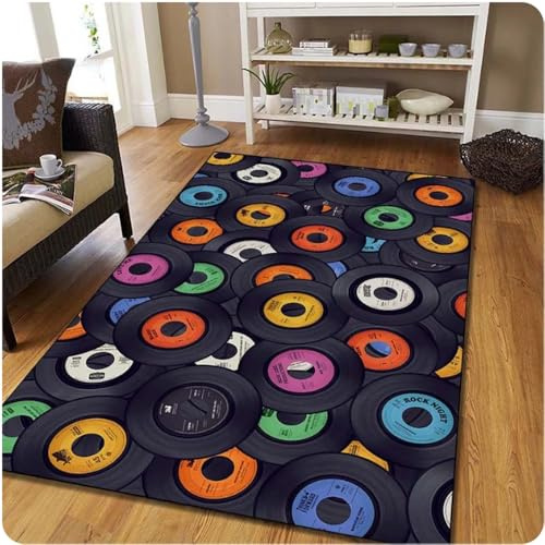 PASPRT Vintage Vinyl Schallplattenteppich Für Wohnzimmer Sofa Tischbereich Teppiche Küche Fußmatte Schlafzimmer Nachttisch Fußpolster Fußmatte 80X120Cm