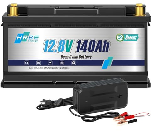 HRBEENERGY Batterie LiFepo4 12V 140Ah Bluetooth, Rechargeable batterie au lithium portable avec 100A Protection BMS et 4000-15000 Cycles, Parfait pour Camping-Car, Système Solaire, Bateaux