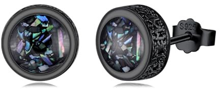 PARYFO Schwarz Ohrstecker für Männer 925 Sterling Silber Schwarze Ohrringe Abalone Muschel Wikinger Schmuck für Männer Frauen Mädchen