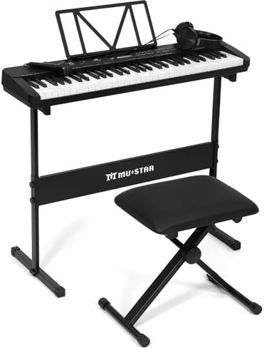 MUSTAR 61 Key Digitale Heimpianos, mit Durchzieheffekt, Tragbares E-Piano, Digital Piano für Anfänger, mit Ständer, Hocker und Kopfhörer