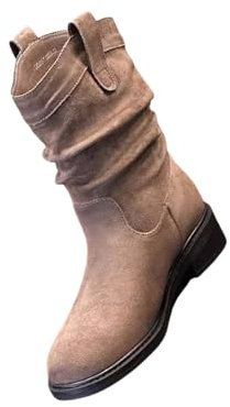 Stivaletti da donna con tacco basso marrone chiaro camoscio nero elegante dettaglio fibbia e comodi stivali a metà polpaccio in finta pelle scamosciata stivali da cowboy occidentali per l'uso