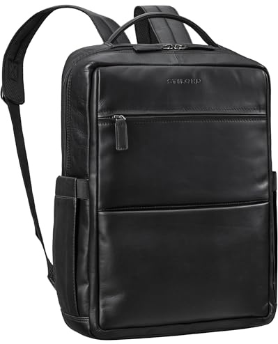 STILORD Nordico Premium Business-Rucksack Herren Groß Leder mit Laptop-Fach 16 Zoll - Lederrucksack für Arbeit, Büro, Uni, Reise, Freizeit - Vintage Echtleder Rucksack Farbe:schwarz