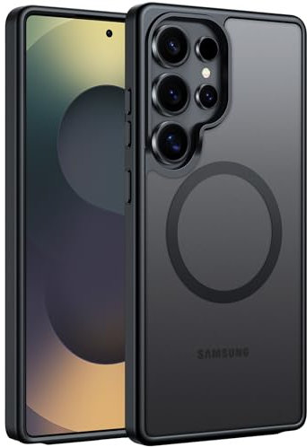 FNTCASE für Samsung Galaxy S25-Ultra Hülle: Matte Magnetische Slim Translucent Handyhülle Militärischer Fallschutz für Mobiltelefone - Robuste Langlebig Stoßfeste Schützende Bumper(Schwarz)
