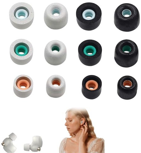 Vierone Memory Foam Earbud Tips for Sony WF-1000XM4 - 6 Pairs (Small, Medium, Large) - Black, Gray - Noise Reducing - Comfortable & Secure Fit - Easy to Clean - Reusable