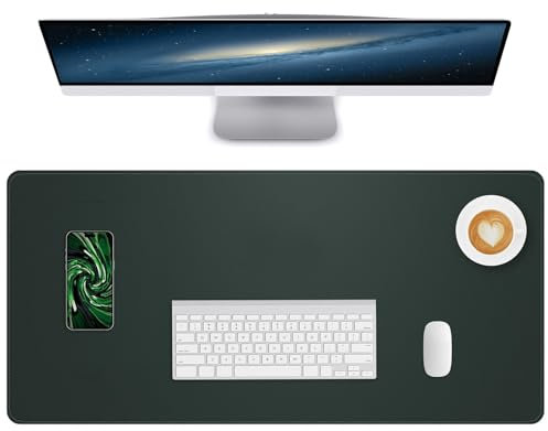 Lllunimon Groß Leder Schreibtischunterlage Beschützer Mauspad PU Leather Desk Mat Large Mouse Pad Rutschfest Tischmatten Mausmatte Wasserdicht Schreibblock für Büro und Zuhause (Dunkelgrün, 90x43cm)