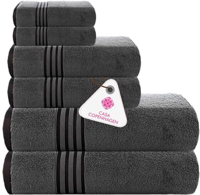 Casa Copenhagen Zero Twist, 6-teiliges Handtuchset aus 100% Baumwolle- Kieferngrau, 600 g/m², 2Bade, 2Hand und 2Waschlappen aus ägyptischer Baumwolle, ultraweiche Luxushandtücher für Badezimmer