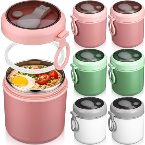 Reallnaive 6 Pack Insulated Food Jars with Spoon 18 Oz