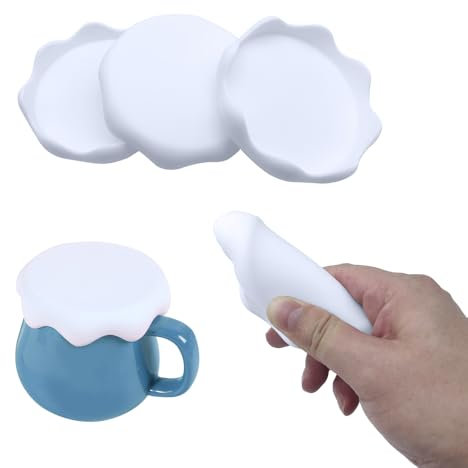 MUWINC Couvercle Silicone - 4 Pièces Protection Anti-Poussière Boissons, Design Neige, Blanc, Pour Pots, Verres Et Tasses (Diamètre Intérieur 8 cm)