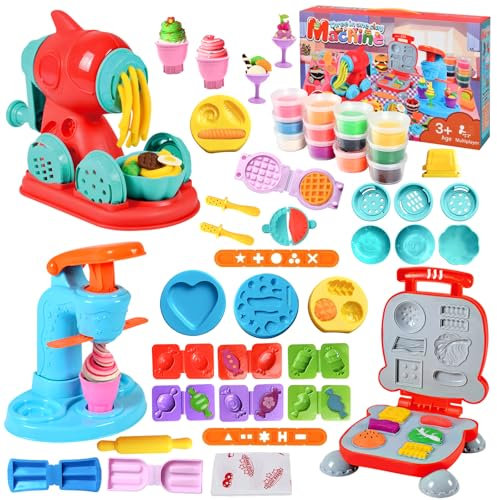 Shudyear 59 PCS Color Dough Tools Set, with Hamburger Maker Dough Tools, Ice Cream Maker, Noodles Dough Tools, Lay Tools Sets for Kids, Kitchen Creations Educational Toy Set