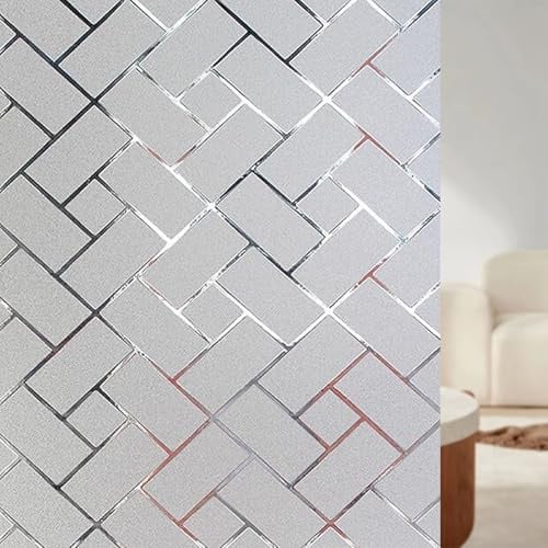 Fensterfolie Sichtschutz 70 x 160 cm Haftung Ohne Klebstoff Milchglasfolie Folie Anti-Uv Sichtschutzfolie Fenster für Zuhause Büro, schräges Gitter