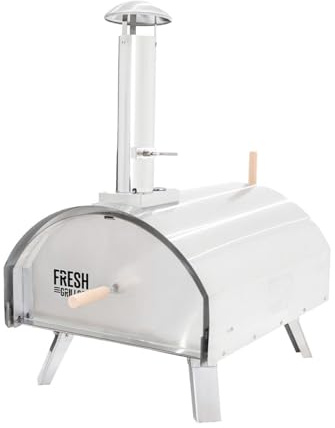 Premium Stahl Outdoor-Pizzaofen | 60s Kochzeit Bis zu 600°C + Eingebautes Thermometer | ⌀35cm Authentische Steinofenpizzen | Multi-Brennstoff Holz Kohle Holzpellets [INKL. Pizzaschaufel & -stein]