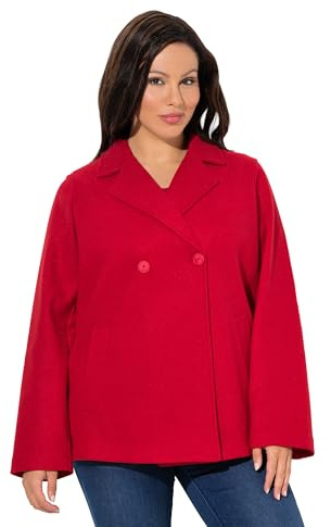 Ulla Popken Damen große Größen Übergrößen Plus Size Fleece-Cabanjacke, A-Linie, Reverskragen, Langarm Salsa 62+ 846021530-62+