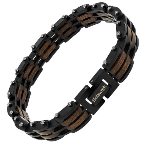 Holzwerk Natur Holz Armband für Damen und Herren Holzarmband Herrenarmband Damenarmband Braun Schwarz Walnuss Einstellbar inkl. Armbandkürzer und Aufbewahrungsbox