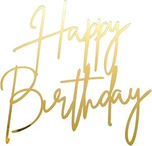 Happy Birthday Tortendeko Gold - Edle Tortendeko Geburtstag Cake Topper Happy Birthday Deko für Kuchen - Hochwertige Torten Deko Cake Topper Tortenaufleger Geburtstag Zubehör Spiegel