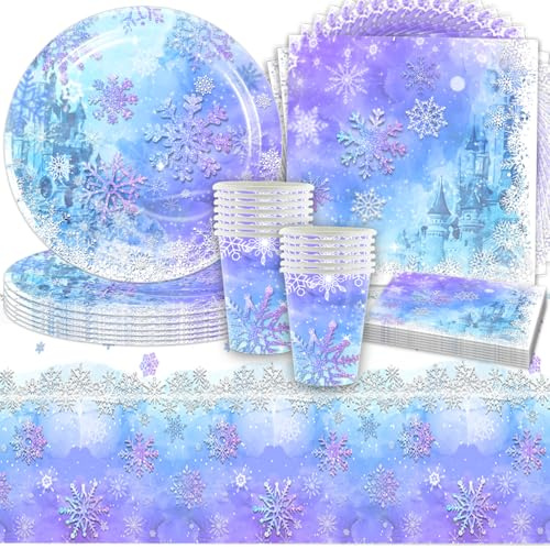 61 Pezzi Stoviglie per feste Fiocco di Neve,Decorazioni Compleanno Frozen,SANYUANHE Festa Tema per Weihnachten Snowflake Party,Piatti Tazze Tovaglioli Stoviglie per 20 Persone-B