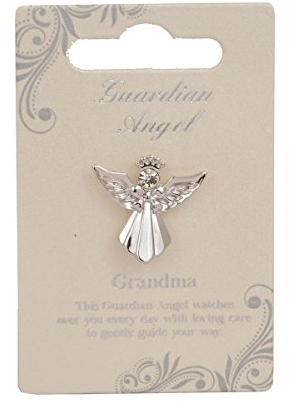 Guardian Angel Silberne Engel-Brosche für Oma, Anstecknadel mit Strass für Männer und Frauen, Anzug, Smoking, Krawatte, Hut mit inspirierender Botschaft für religiöse, Gedenkveranstaltungen &