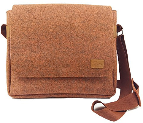 Venetto Herrentasche Messenger Bag Schultertasche Umhängetasche Handtasche Herren Filztasche Tasche aus Filz mit Echtleder-Applikationen für 13 MacBook, Notebook, Laptop, Ultrabook (Orange meliert)